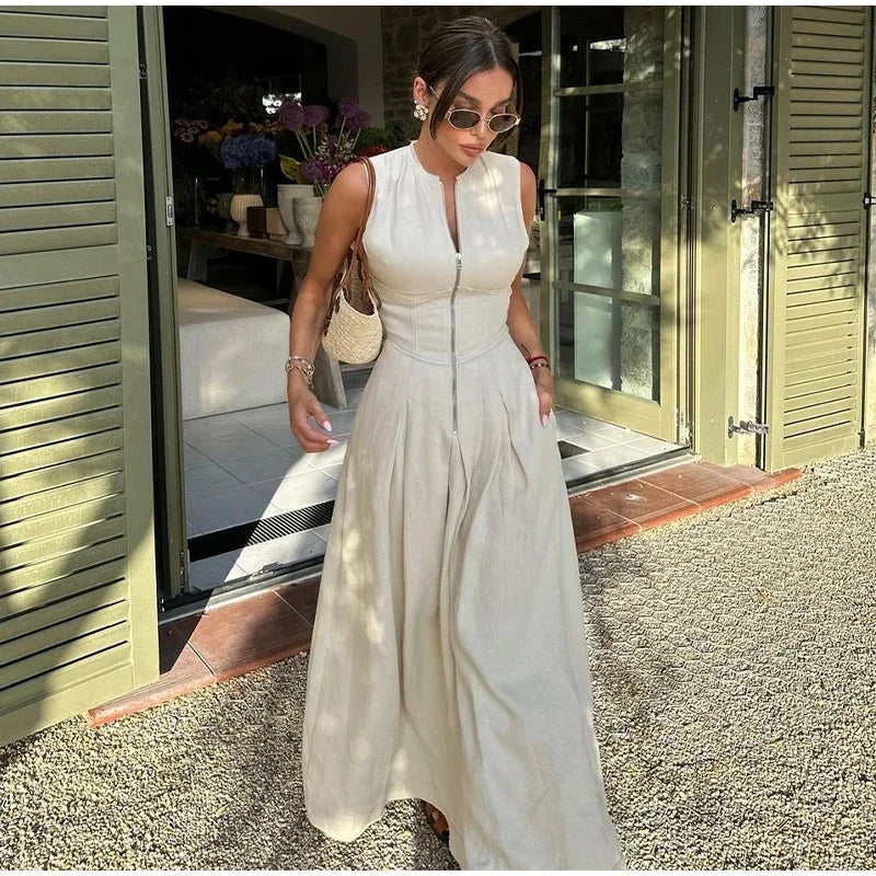 Mouwloos V-neck Maxi